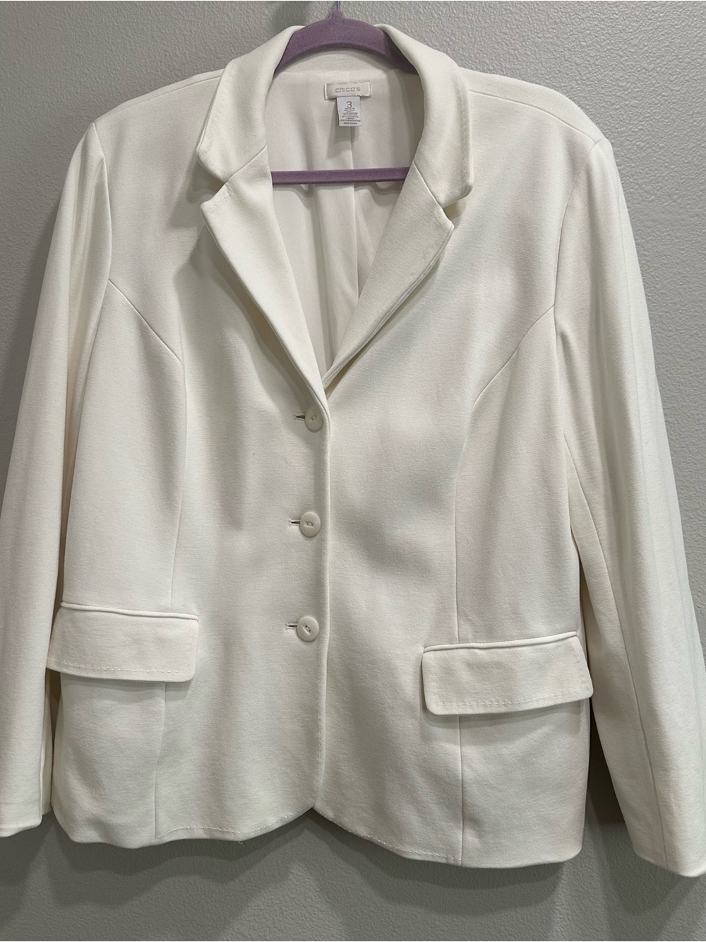 Chico's Cream Three-Button Tailored Blazer,size 3,office,minimalist,XL